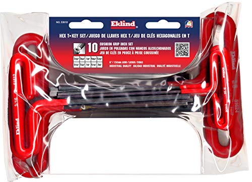 EKLIND 53610 Cushion Grip Hex T-Key allen wrench - 10pc set SAE Inch Sizes 3/32-3/8 6in series