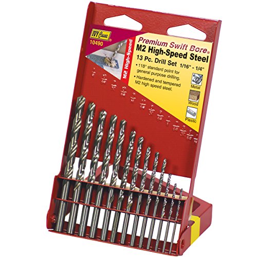 IVY Classic 10490 13-Piece M2 High Speed Steel Drill Bit Set, 118-Degree Point, Sturdy Metal Case