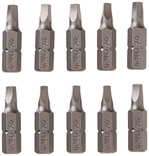 DEWALT DW2202B10 #2 Square Recess 1-Inch Bit Tip (10-Pack), Silver