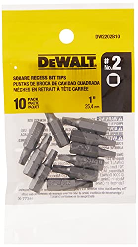 DEWALT DW2202B10 #2 Square Recess 1-Inch Bit Tip (10-Pack), Silver