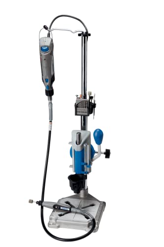 Dremel Drill Press Rotary Tool Workstation Stand with Wrench- 220-01- Mini Portable Press- Holder- 2 Inch Depth- Ideal for Drilling Perpendicular and Angled Holes- Table Top , Silver