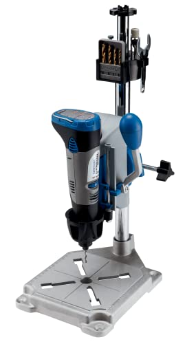 Dremel Drill Press Rotary Tool Workstation Stand with Wrench- 220-01- Mini Portable Press- Holder- 2 Inch Depth- Ideal for Drilling Perpendicular and Angled Holes- Table Top , Silver