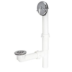 ez-flo 1-1/2 inch lift and lock two-hole trip-lever bath waste drain, stainless steel tubular with chrome trim, 35213