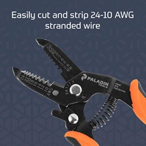 Paladin Tools PA1117 Wire Stripper Tool and Wire Cutter 10-24 AWG | Professional Grade Heavy Duty Wire Stripping Tool (2023 Model)