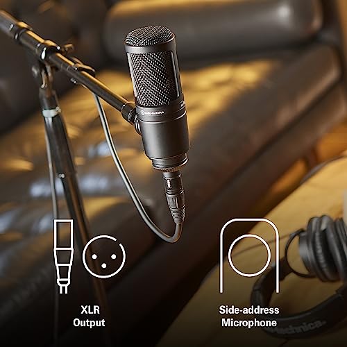 Audio-Technica AT2020 Cardioid Condenser Studio XLR Microphone, Ideal for Project/Home Studio Applications,Black