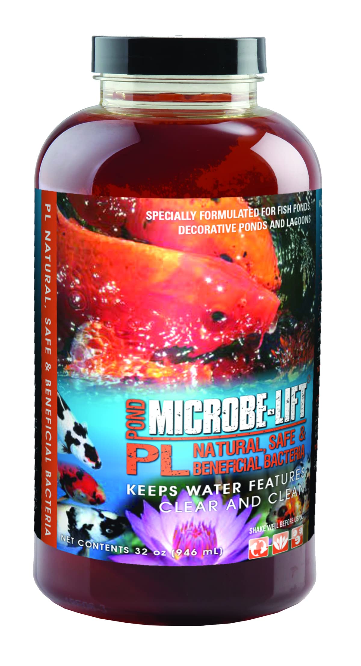 MICROBE-LIFT PL Pond Bacteria and Outdoor Water Garden Cleaner, Safe for Live Koi Fish, Plant Life, and Decor (32 Ounces)