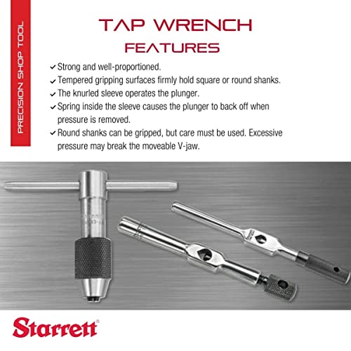 Starrett Tap Wrench with Tempered Gripping Surfaces - 3/16-1/2" (4.7-12.7mm) Capacity Tap Size, 9" (225mm) Body Length, 5/32-9/32" (4-7mm) Square Shank - 91B