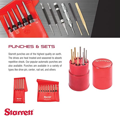 Starrett Drive Pin Punch with Knurled Grip for Driving Pins Into or Out of a Workpiece - Hardened and Tempered Steel, 4" Length, 1/16" Punch Diameter - 565A