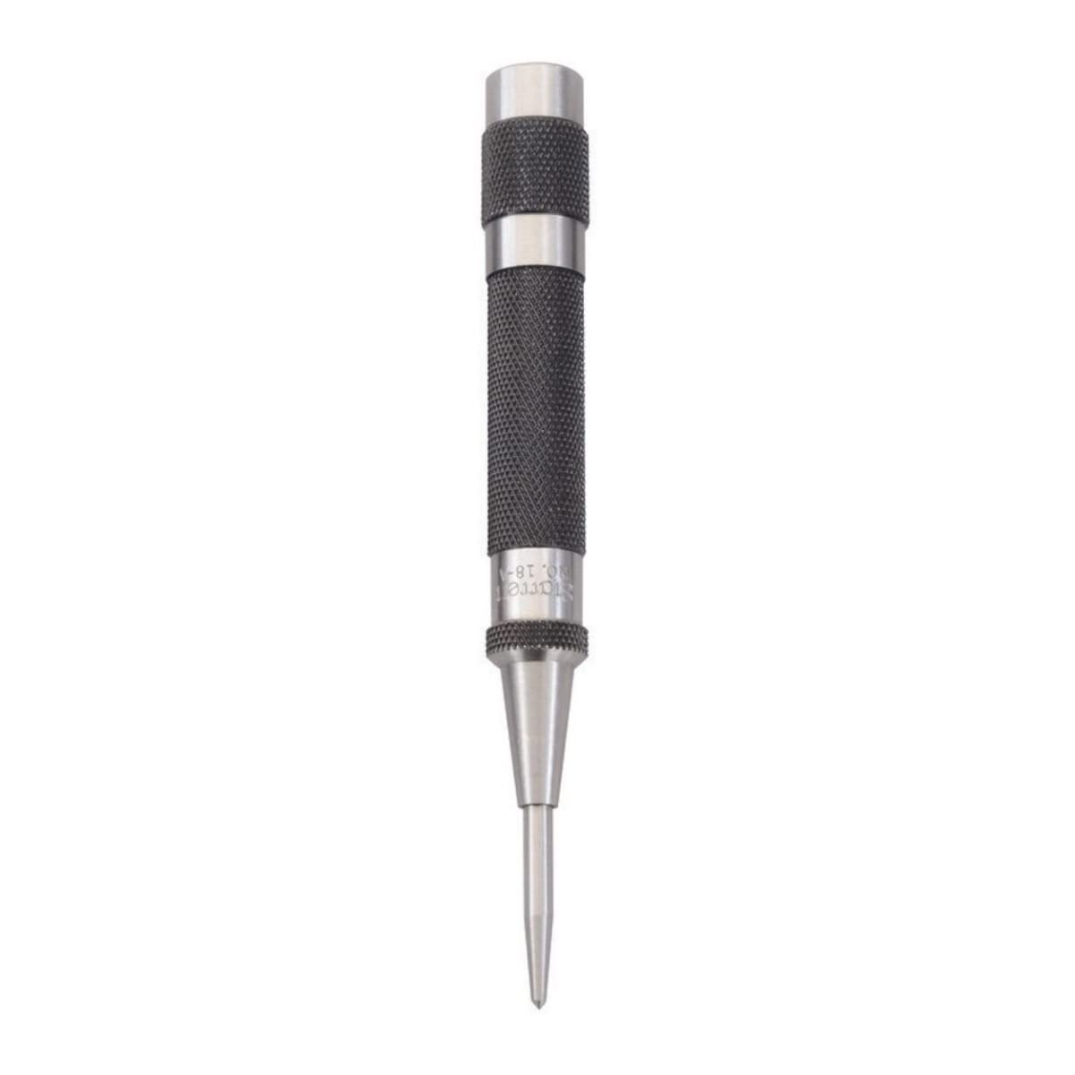 Starrett Steel Automatic Center Punch with Adjustable Stroke - 5" (125mm) Length, 9/16" (14mm) Punch Diameter, Lightweight, Knurled Steel Handle - 18A