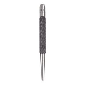 starrett steel center punch with round shank and knurled finger grip - hardened and tempered, 4" (100mm) length, 1/8" (3mm) diameter tapered point