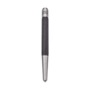 starrett steel center punch with round shank and knurled finger grip - hardened and tempered, 5" (125mm) length, 1/4" (6.5mm) diameter tapered point