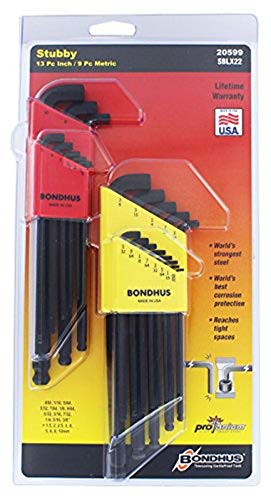 Bondhus 20599 0.050-3/8" & 1.5-10mm Stubby Ball End Hex Key DoublePK