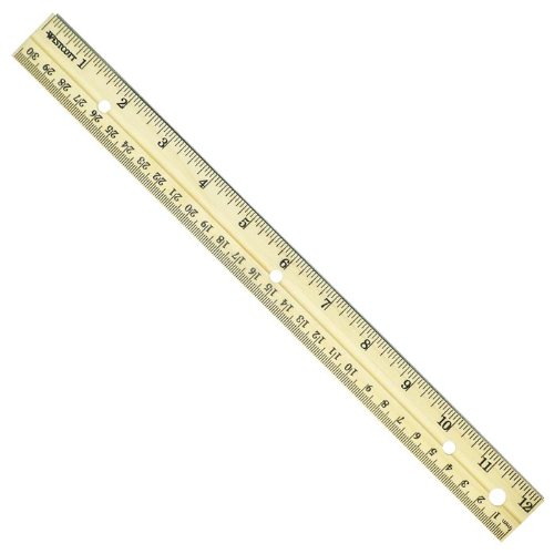 Westcott Hole Punched Wood Ruler English and Metric With Metal Edge, 12 Inches