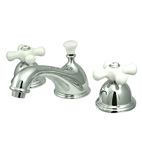 Kingston Brass KS3961PX Restoration Widespread Lavatory Faucet with Porcelain Cross Handle, Polished Chrome,8-Inch Adjustable Center