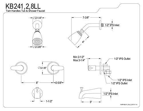 Kingston Brass KB241LL Legacy Tub and Shower Faucet, Polished Chrome,5-Inch Spout Reach