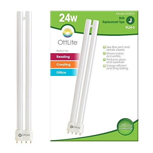 OttLite 24W Replacement Light Bulb - Energy Efficient Compact Fluorescent Light Tubes, Bright Natural Daylight for Bedroom & Living Room, Low Heat & Glare Type C Lightbulb for Reduced Eyestrain