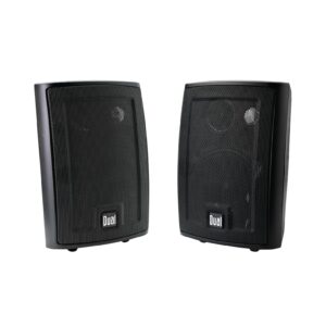 dual electronics lu43pb black 4 inch 3-way high performance outdoor indoor speakers with powerful bass | effortless mounting swivel brackets | weather resistant | sold in pairs | black
