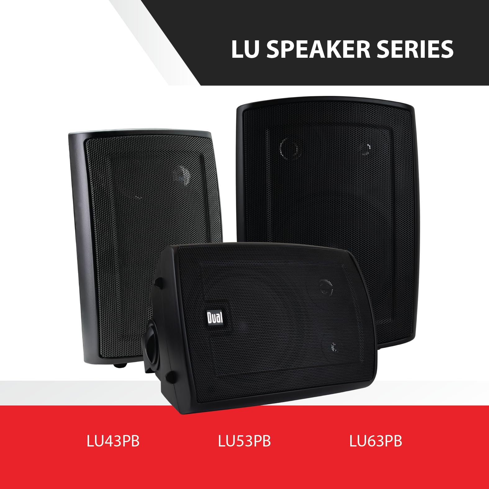 Dual Electronics LU43PB Black 4 inch 3-Way High Performance Outdoor Indoor Speakers with Powerful Bass | Effortless Mounting Swivel Brackets | Weather Resistant | Sold in Pairs | Black