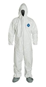dupont ty122s disposable elastic wrist, bootie & hood white tyvek coverall suit 1414, xx-large