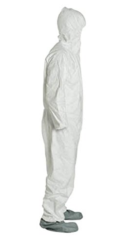 DuPont TY122S Disposable Elastic Wrist, Bootie & Hood White Tyvek Coverall Suit 1414, XX-Large