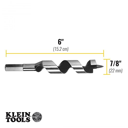 Klein Tools 53404 Steel Ship Auger Bit with Screw Point, 7/8-Inch Bit x 4-Inch Twist Length For Drilling Through Wood with Nails
