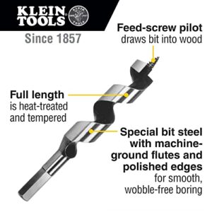 Klein Tools 53404 Steel Ship Auger Bit with Screw Point, 7/8-Inch Bit x 4-Inch Twist Length For Drilling Through Wood with Nails