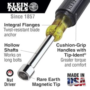 Klein Tools 630-1/4M Nut Driver, 1/4-Inch Magnetic Tip Nut Driver with 3-Inch Hollow Shaft, Cushion Grip Handle