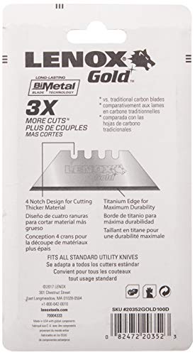 LENOX GOLD Titanium Nitride Coated Utility Knife Blades (100 Pack)