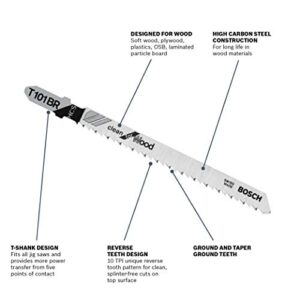 BOSCH T101BR100 100-Piece 4 In. 10 TPI Reverse Pitch Clean for Wood T-Shank Jig Saw Blades