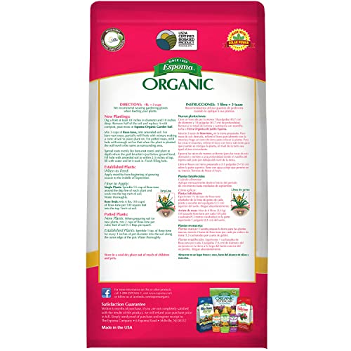 Espoma Organic Rose-Tone 4-3-2 Organic Fertilizer for All Types of Roses and Other Flowering Plants. Promotes Vigorous Green Growth and Abundant Blooms. 4 lb. Bag