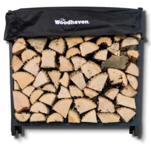 woodhaven 3 foot black firewood rack with cover - metal log holder - made in usa - strong powder coat finish - easy slide together assembly - no hardware needed