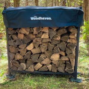 Woodhaven 3 Foot Black Firewood Rack With Cover - Metal Log Holder - Made In USA - Strong Powder Coat Finish - Easy Slide Together Assembly - No Hardware Needed