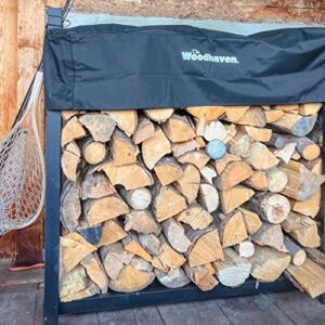 Woodhaven Black 4 Foot - Heavy Duty Made In USA - Indoor Outdoor - 1/4 Cord Firewood Storage Log Rack With Seasoning Cover Combo Set - Metal Log Storage - 48” x 48”