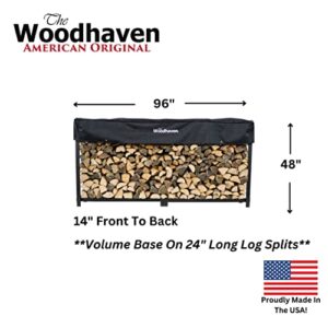 Woodhaven 8 Foot 1/2 Cord Firewood Log Rack With Optional Cover - Made In USA - Outdoor Use Lifetime Structural Warranty - Black Texture Powder Coat Finish - Made With Heavy Duty Steel