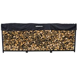 woodhaven 12 foot 3/4 cord black outdoor wood rack with optional seasoning cover - heavy duty metal log rack for storing wood - black powder coat finish (cover)