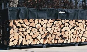 Woodhaven 12 Foot 3/4 Cord Black Outdoor Wood Rack With Optional Seasoning Cover - Heavy Duty Metal Log Rack For Storing Wood - Black Powder Coat Finish (Cover)