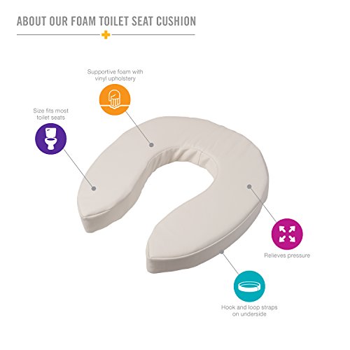 DMI Raised Toilet Seat Cushion Seat Cushion and Seat Cover to Add Extra Padding to the Toilet Seat while Relieving Pressure, Tear Resistant, FSA & HSA Eligible, 2 Inch Pad, White