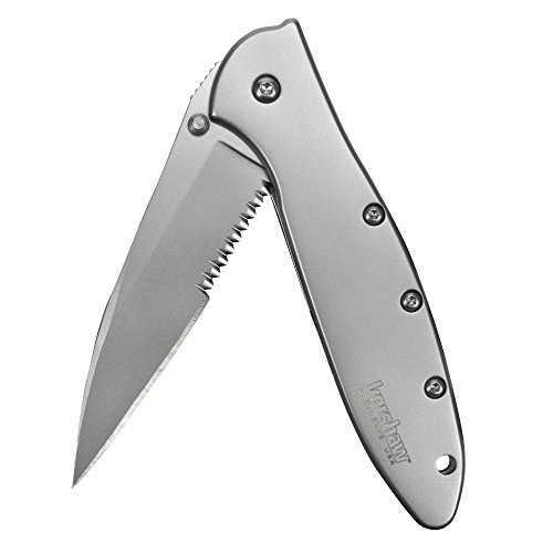 Kershaw Leek Serrated EDC Pocketknife, 3" Sandvik 14C28N Steel Blade, assisted opening Folding Knife, Dual Lock System