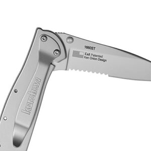 Kershaw Leek Serrated EDC Pocketknife, 3" Sandvik 14C28N Steel Blade, assisted opening Folding Knife, Dual Lock System