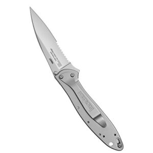 Kershaw Leek Serrated EDC Pocketknife, 3" Sandvik 14C28N Steel Blade, assisted opening Folding Knife, Dual Lock System