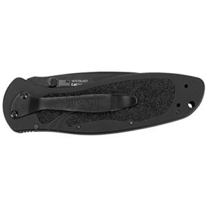 Kershaw Blur,Black Serrated(1670BLKST); Folding Knife with All-Black Body,Partially Serrated 3.4” 14C28N Steel Blade,Anodized Aluminum Handle with Trac-Tec Grip,Reversible Pock lip; 3.9OZ