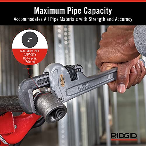 RIDGID 47057 Aluminum Straight Pipe Wrench, 12" Sturdy Plumbing Wrench with Self Cleaning Threads and Hook Jaws