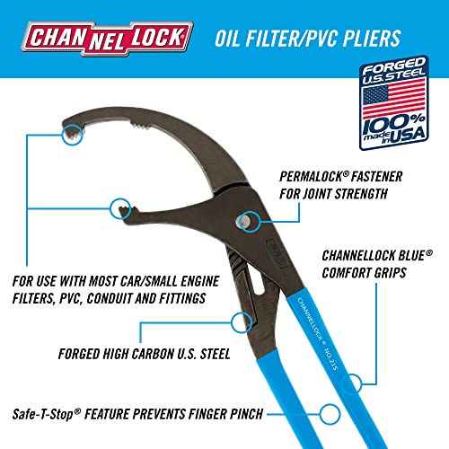 Channellock Oil Filter Plier, 2-1/2 to 5-1/2 In