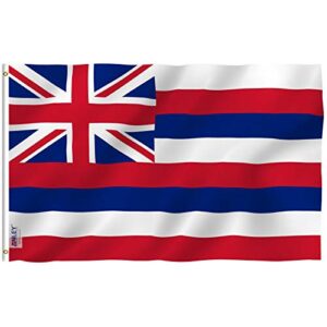 anley fly breeze 3x5 foot hawaii state flag - vivid color and fade proof - canvas header and double stitched - hawaiian hi flags polyester with brass grommets 3 x 5 ft