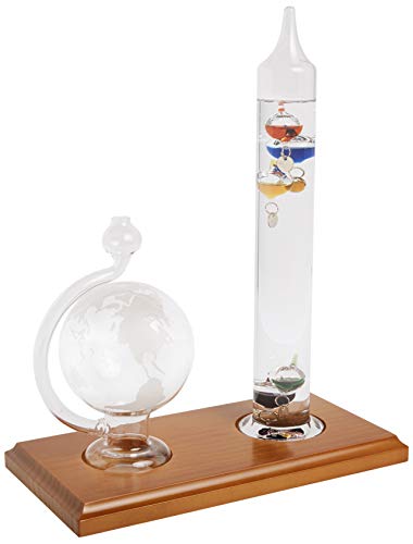AcuRite 00795A2 Galileo Thermometer with Glass Globe Barometer, Barometer Set, Glass/Wood