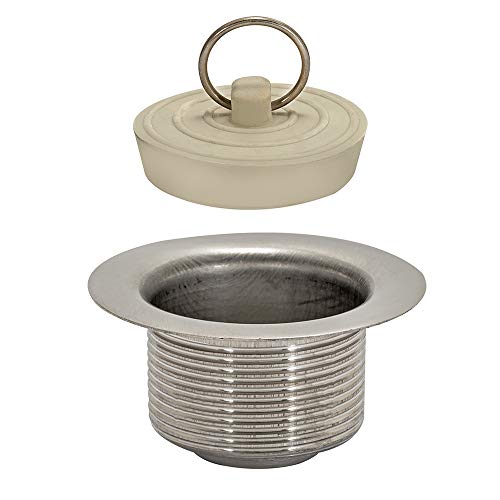 EZ-FLO Stainless Steel Laundry Tray Plug with Rubber Stopper Strainer, Heavy-Duty Sink Stopper for Bathtub or Bathroom, 30041