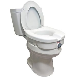 carex e-z lock raised toilet seat, 5 inch height, toilet seat riser for elderly and handicap, round or elongated toilets, elevated toilet seat and toilet riser for seniors, handicapped