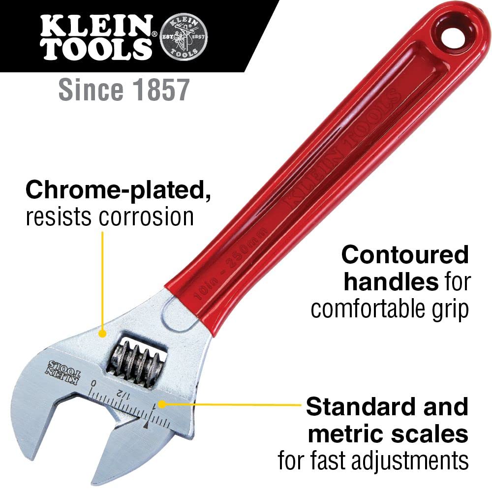 Klein Tools D507-10 Adjustable Drive Wrench, Forged with Extra Capacity Jaw and High Polish Chrome Finish, 10-inch