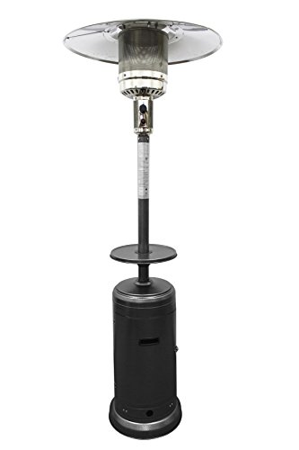 Hiland HLDS01-CB 48,000 BTU Propane Patio Heater w/Wheels and Table, Large, Hammered Silver