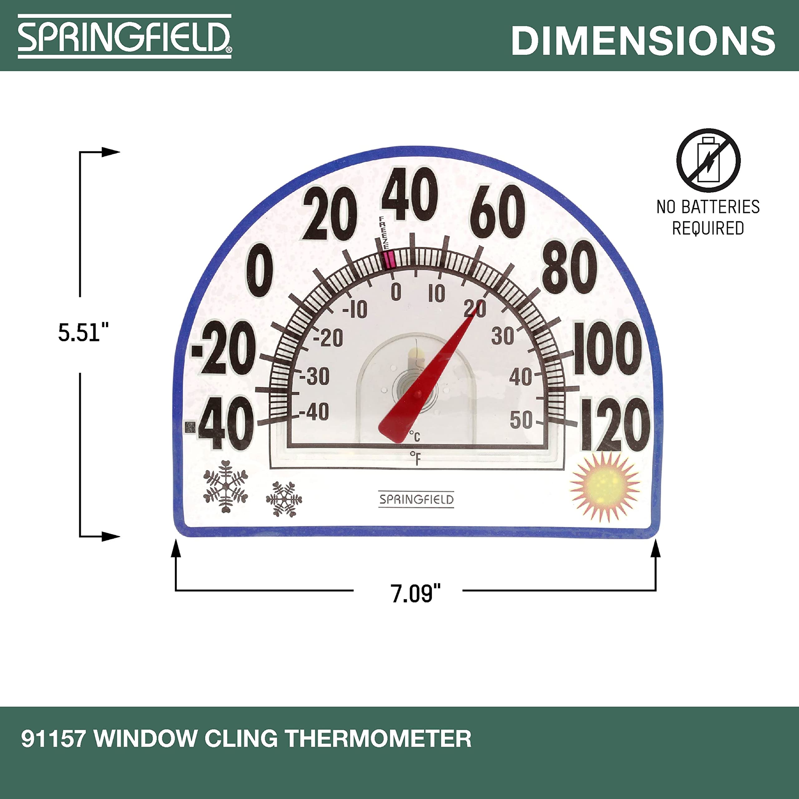 Springfield Static Cling Indoor Outdoor Thermometer, Temperature Gauge for Patio, Pool, and Sauna